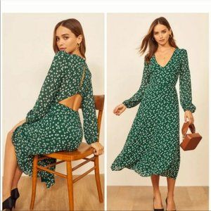 Reformation Green Floral Dress